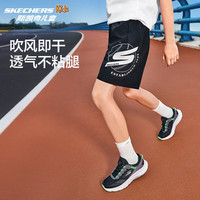Skechers斯凯奇男女童夏季梭织儿童休闲修身舒适透气户外运动短裤P225K081 碳黑/0018/K081 120
