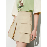 太平鸟女装高腰短裙A字设计感夏季工装裙半身裙 卡其 L
