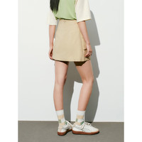 太平鸟女装高腰短裙A字设计感夏季工装裙半身裙 卡其 M