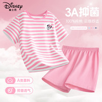 迪士尼宝宝女童家居服夏季2025纯棉女孩短袖薄款舒适透气儿童睡衣两件套 e迪看星米妮K蔷薇粉 160