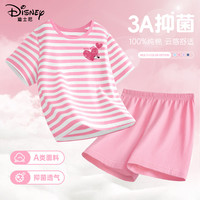 迪士尼宝宝女童家居服夏季2025纯棉女孩短袖薄款舒适透气儿童睡衣两件套 e迪大小心妮K蔷薇粉 110