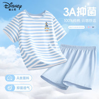迪士尼宝宝女童家居服夏季2025纯棉女孩短袖薄款舒适透气儿童睡衣两件套 e唐老鸭K冰水蓝 110