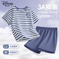 迪士尼宝宝女童家居服夏季2025纯棉女孩短袖薄款舒适透气儿童睡衣两件套 e迪米奇盾牌徽K海军兰 110