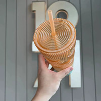 星巴克高颜值2024周年庆幻彩渐变立体鱼鳞大容量塑料吸管冷水杯子 珊瑚海洋TOGO款塑料吸管杯710ml