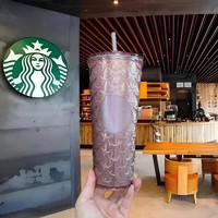 星巴克高颜值2024周年庆幻彩渐变立体鱼鳞大容量塑料吸管冷水杯子 周年幻彩鱼鳞款塑料吸管杯710ml