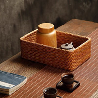 聚珥藤筐 越南藤编收纳筐编织桌面茶具水果盆储物盒零食竹编置物篮子 长方形中号