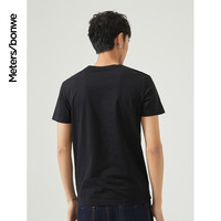 美特斯邦威短袖t恤男装基础打底修身纯棉纯色时尚V领打底衫流行百搭修身纯棉 影黑 L 175 96A