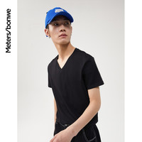 美特斯邦威短袖t恤男装基础打底修身纯棉纯色时尚V领打底衫流行百搭修身纯棉 正黑 M 170 92A