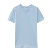 美特斯邦威短袖t恤男装基础打底修身纯棉纯色时尚V领打底衫流行百搭修身纯棉 淡蓝 L 175 96A