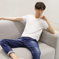 美特斯邦威短袖t恤男装基础打底修身纯棉纯色时尚V领打底衫流行百搭修身纯棉 漂白 XS 160 84A