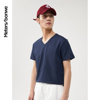 美特斯邦威短袖t恤男装基础打底修身纯棉纯色时尚V领打底衫流行百搭修身纯棉 深军蓝 M 170 92A