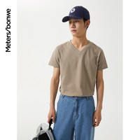 美特斯邦威短袖t恤男装基础打底修身纯棉纯色时尚V领打底衫流行百搭修身纯棉 象灰 2XL 185 104B