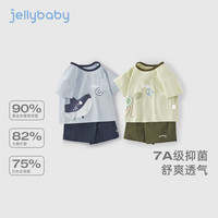 JELLYBABY儿童套装t恤短裤整套装幼儿园宝宝上学穿搭套装夏季简约休闲套装 蓝色 【7A抗菌】 130 CM
