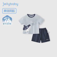 JELLYBABY儿童套装t恤短裤整套装幼儿园宝宝上学穿搭套装夏季简约休闲套装 蓝色 【7A抗菌】 120 CM
