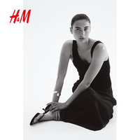 H&M女装半身裙简约时尚潮流舒适轻柔垂坠缎质松紧带微喇长裙1184662 黑色 S 160/72