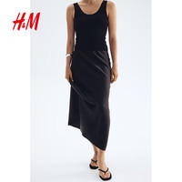 H&女装半身裙简约时尚潮流舒适轻柔垂坠缎质松紧带微喇长裙1184662   165/80