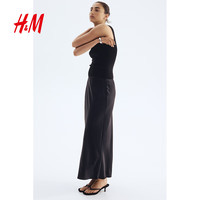 H&M女装半身裙简约时尚潮流舒适轻柔垂坠缎质松紧带微喇长裙1184662 黑色 XS 155/64