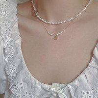 曲美思巴洛克淡水珍珠项链小粒不规则淡水珍珠锁骨链气质短款项链女 巴洛克珍珠套装