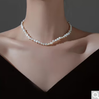曲美思巴洛克淡水珍珠项链小粒不规则淡水珍珠锁骨链气质网红短款项链女 s925银巴洛克珍珠项链约4mm A28-209