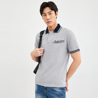 七匹狼短袖T恤男士夏季时尚翻领净色英文绣花短Polo通勤百搭男装体恤衫 005(浅灰) M 165/88A