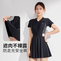 泳衣防晒女成人高级感连体泳裙抗氯耐磨侧边拼色设计感遮肉泳装