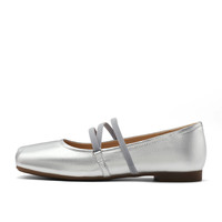 森达玛丽珍鞋女春芭蕾舞粗跟单鞋ZTA26AQ4 平跟玛丽珍-银色 40