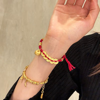 瑞诺黄金小胖福五帝钱手链女士999足金红绳绳首饰 五帝钱币小胖福红绳手链/金重约3.95g
