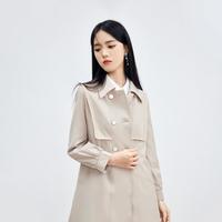 简约时尚卡其风衣A型海军领双排扣系带风衣外套秋冬款