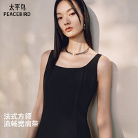 太平鸟无袖方领连衣裙女2025夏新款法式肌理感A字吊带裙长款简约