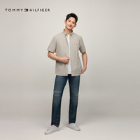 TOMMY HILFIGER【透气府绸】夏季男纯棉商务休闲复古格纹短袖衬衫外套35440 灰色格纹L9F XL （：165-180斤）