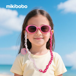 mikibobo 儿童猫眼太阳镜 带眼镜链防滑防丢  防UV400时尚出行度假墨镜 C4071-粉框
