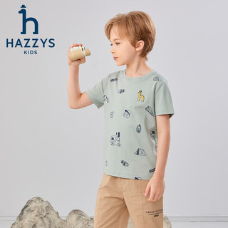 哈吉斯（HAZZYS）童装男童T恤夏吸湿透气弹力简约活力经典短袖圆领衫 米白色 165