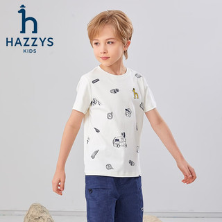 哈吉斯（HAZZYS）童装男童T恤夏吸湿透气弹力简约活力经典短袖圆领衫 米白色 165