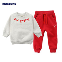 Minizone 儿童加绒卫衣2021新款男女童秋冬保暖外出服加绒运动套装