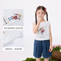 茵曼（INMAN）女童凉感无袖t恤小女孩印花2025夏季儿童中大童短袖上衣
