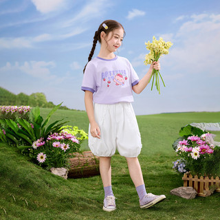 茵曼女童短袖t恤草莓卡通印花2025夏中大童宽松休闲半袖上衣 浅紫色 140