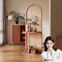 杞记 藤编隔断展示屏风 实木花架两层屏风原木