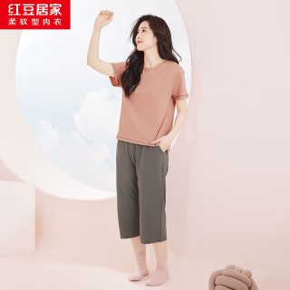 红豆居家 睡衣女夏季纯棉休闲短袖短裤女士睡衣可外穿家居服 套装