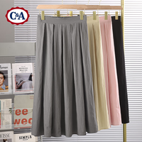C&A 时尚纯色百搭中长款半身裙遮胯A字大摆伞裙