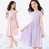 凯蒂猫Hello Kitty女童睡裙夏季2025儿童公主风家居服大童洋气连衣裙子短袖夏装 桃花粉 160 cm