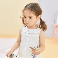 moomoo童装女幼童上装夏季女宝宝无袖纯色流苏纺梭织t恤