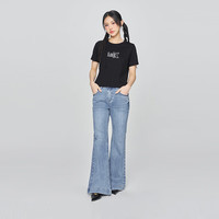 李 Lee25春夏新品舒适喇叭星星图案圆形铆钉装饰女牛仔裤潮流