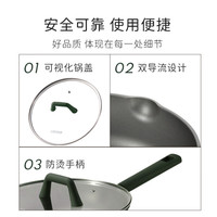 卡罗特平底锅不粘锅加深煎锅煎牛排锅钛锅家用电磁炉锅煎蛋锅24cm 绿色煎锅 24cm