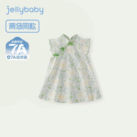 JELLYBABY儿童连衣裙公主裙梭织裙子宝宝裙子幼儿园宝宝裙子上学可爱裙子 绿色 【7A抗菌】 120