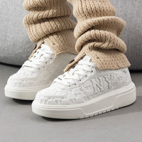 美职棒（MLB）官方 女鞋25新款休闲鞋老花学长鞋厚底增高男鞋运动鞋3ASXE015N 纽约洋基队/米白色 37.5 (235mm)