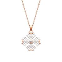 戴时光 四叶草18K金贝母镶钻玫瑰金吊坠