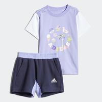 阿迪达斯 adidas夏季款儿童短袖套装休闲舒适百搭经典潮流印花短袖两件套