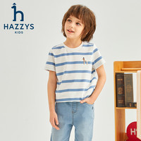 哈吉斯(HAZZYS)童装男童短袖夏新款透气舒适时尚简约条纹短袖圆领衫