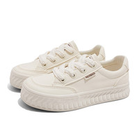 人本小白鞋女夏季薄款百搭网面帆布鞋透气网鞋女 米色(皮面) 38