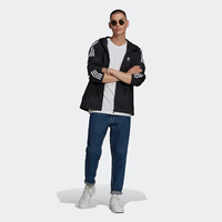 三叶草（Adidas）经典款 黑白 侧边三条纹 立领长袖 梭织 风衣 夹克 外套  男女 GN3475（连帽款） XS